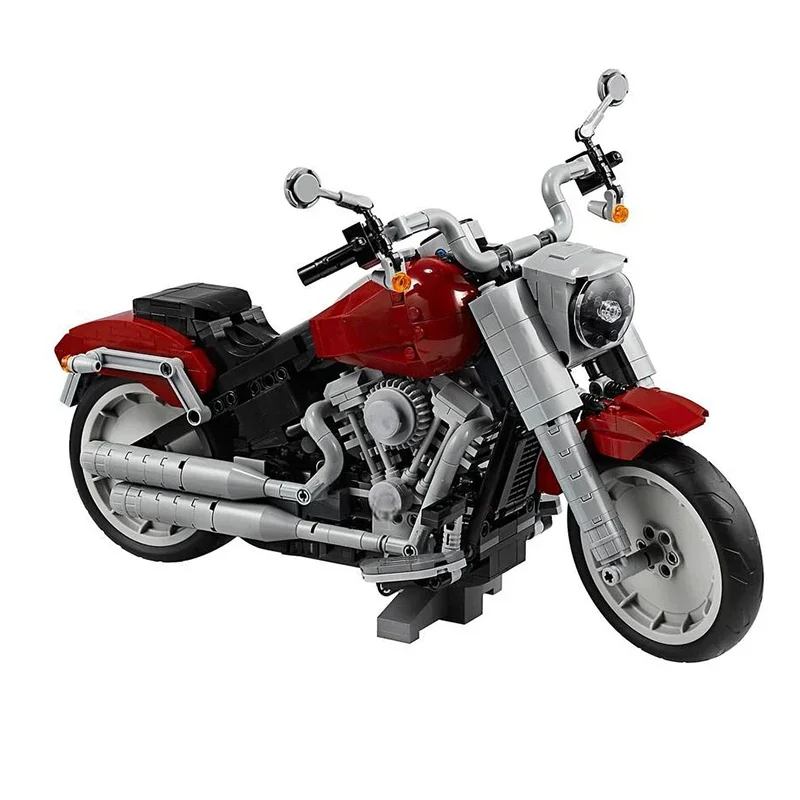 Lego Set Creator - 1023ピース ハーレー ファットボーイ MOC DIY バイク組み立てセット、クラシッククルーザーモデル、バイク愛好家のためのコレクターズギフト